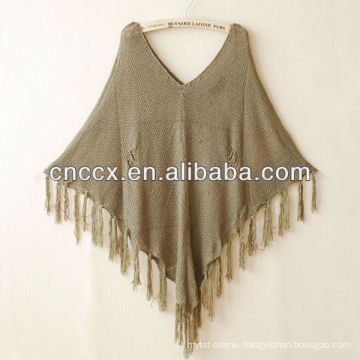 13STC5540 women tassel-trimmed pullover fashion hand knitted poncho